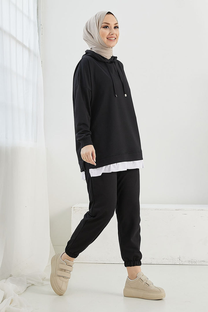 MDS Women Losya Sides Zippered Hooded Two Piece Set - Black - Piedras Negras