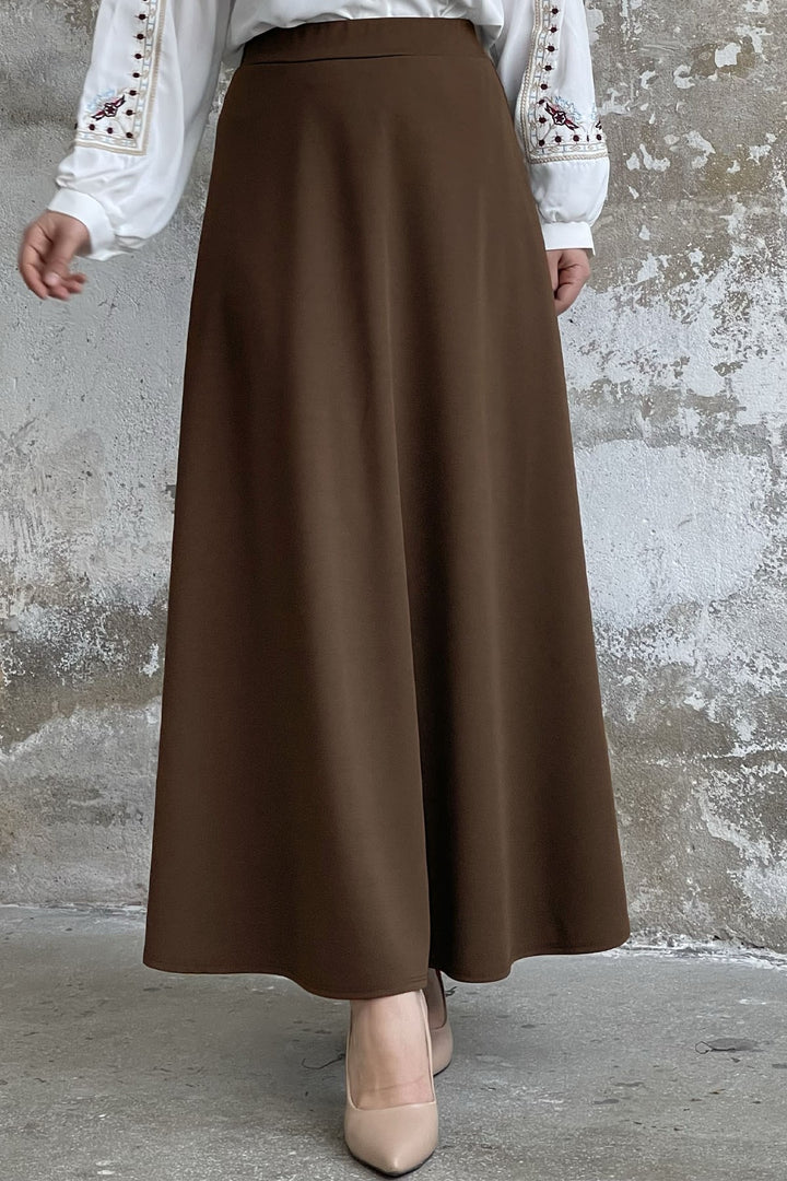 MDS Women Double Knit Fabric Skirt - Bitter Brown - Warendorf