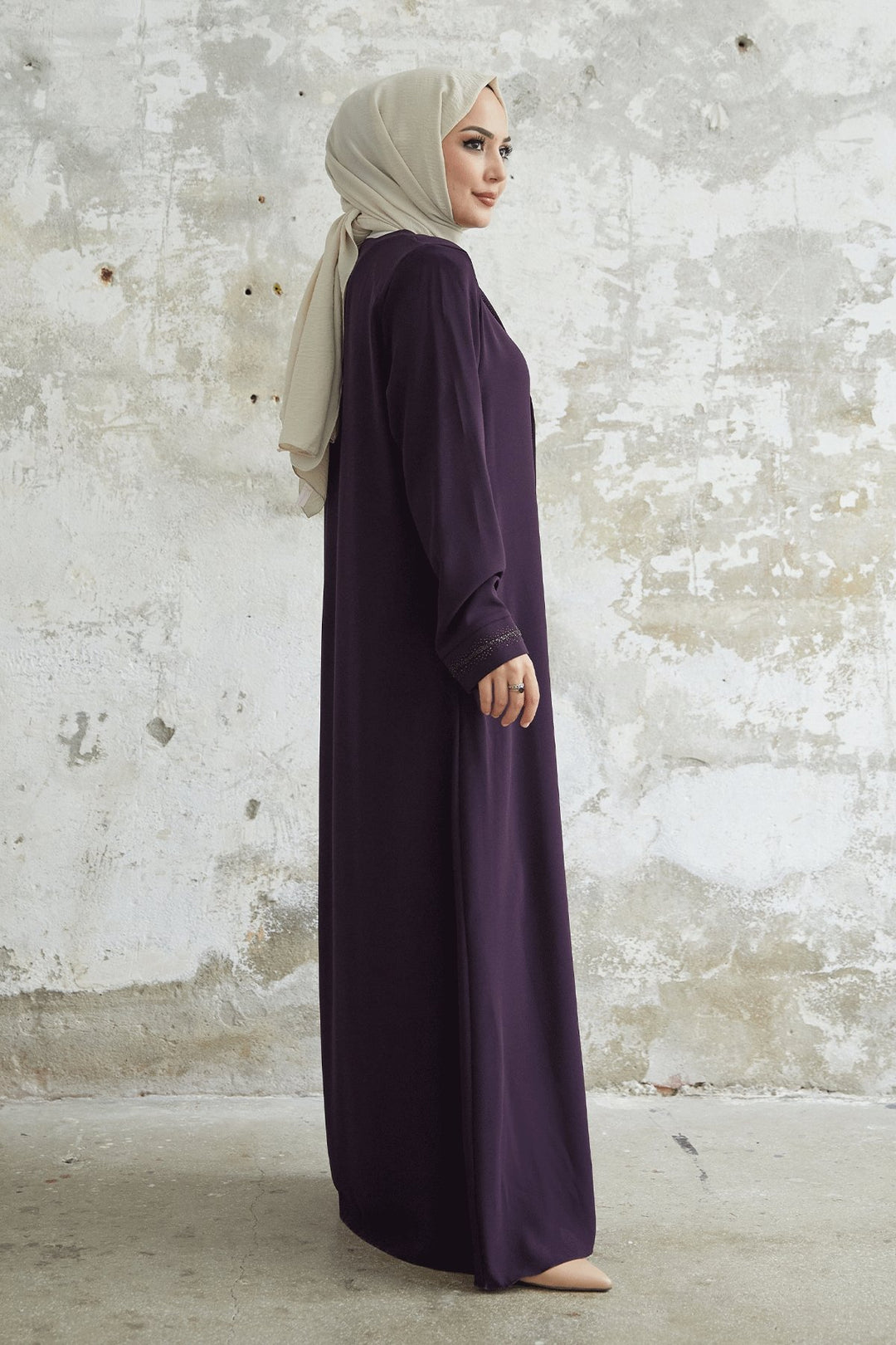 MDS Women Full-Length Stone Detailed Abaya - Purple - Torremolinos