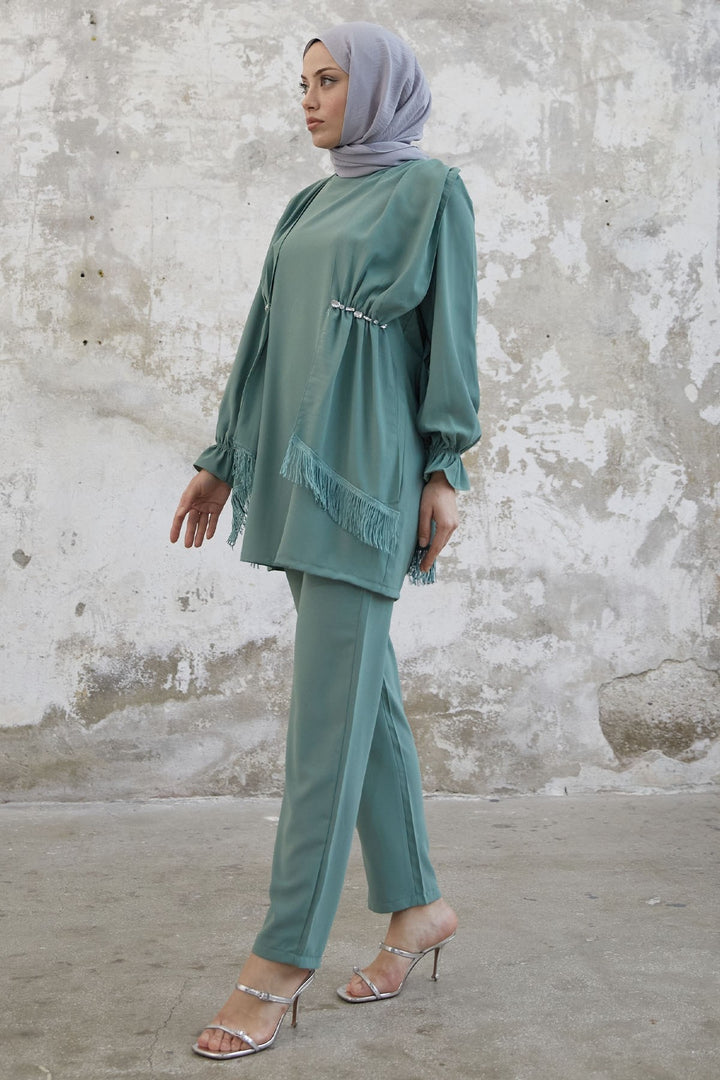 MDS Women Tassel Detail Stone Crepe Set - Mint - Prescott Valley