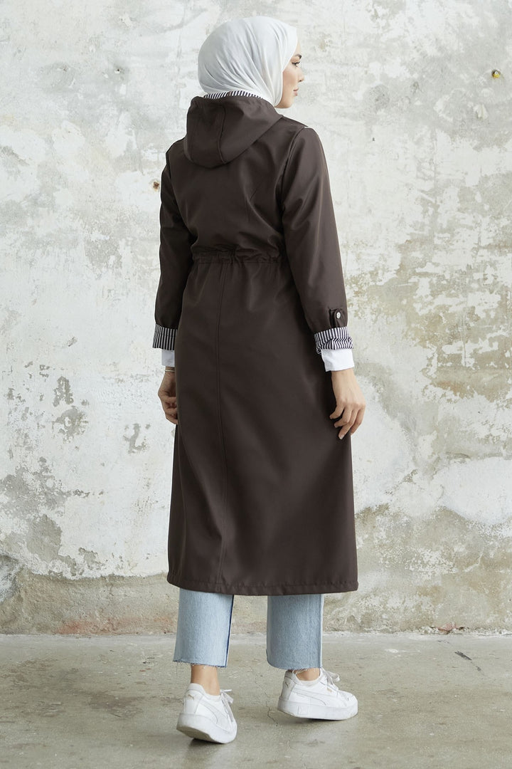 MDS Women Striped Patterned Long Trench Coat - Bitter Brown - Saint Albans