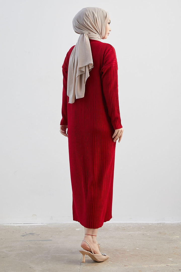 MDS Women Arissa Fisherman Collar Long Knit Dress - Red - Neuwied