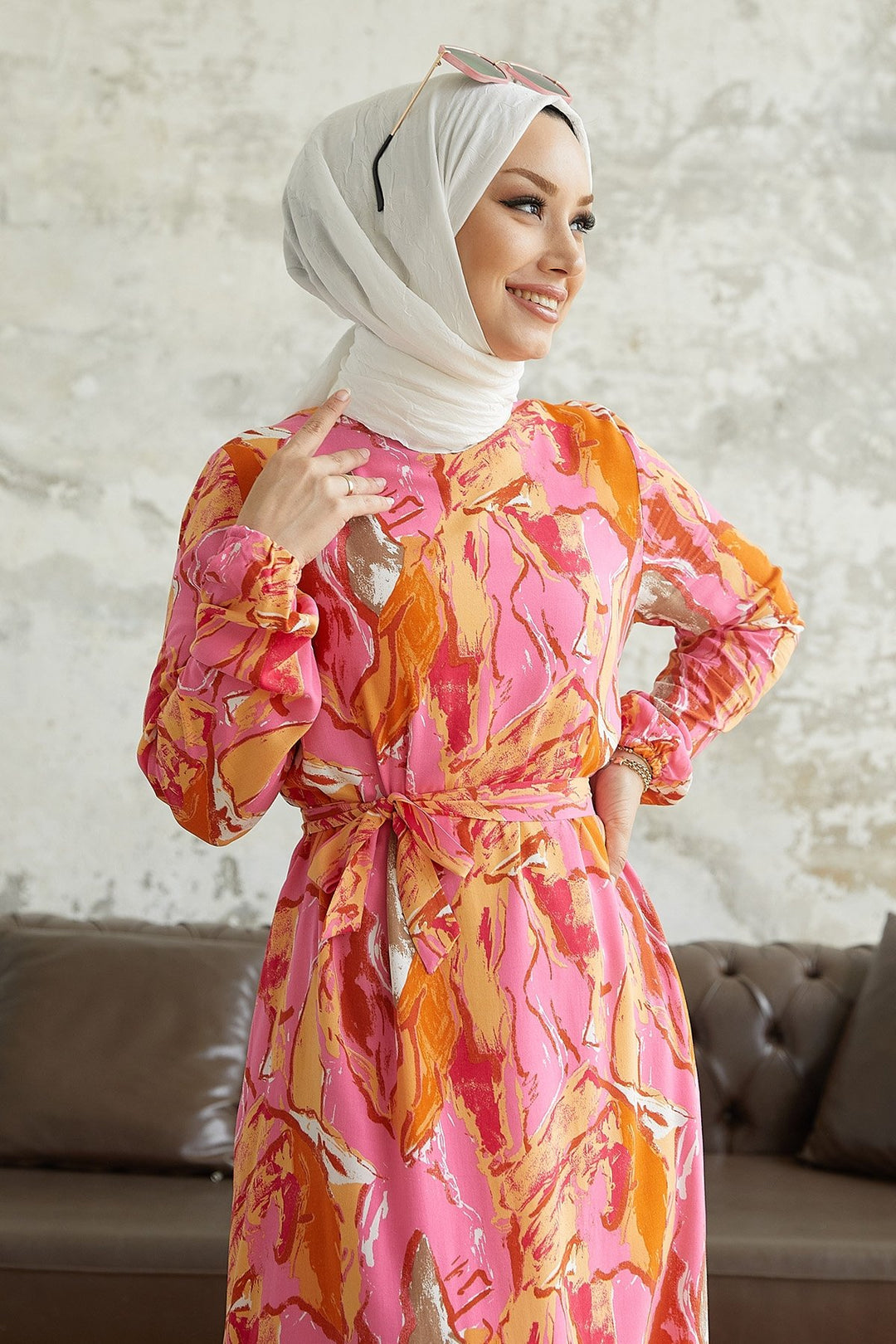 MDS Women Lerina Marbled Belted Dress - Orange - Pavlohrad