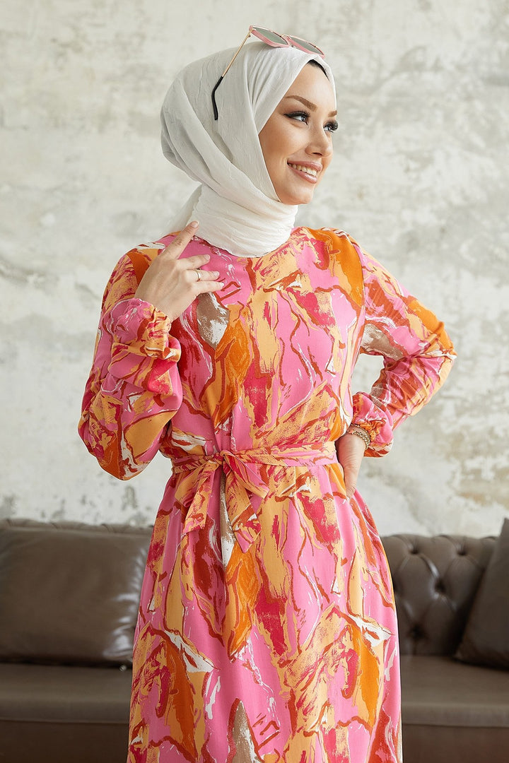 MDS Women Lerina Marbled Belted Dress - Orange - Pavlohrad