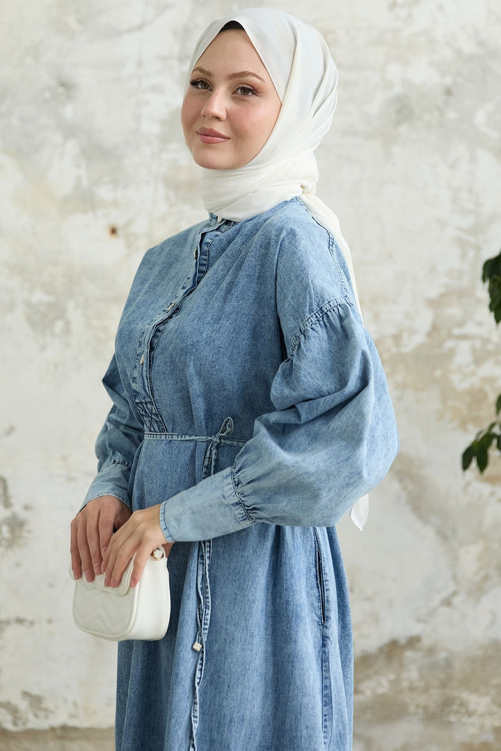 MDS Women Blue Denim Dress with Cuffed Sleeve - El Paso de Robles