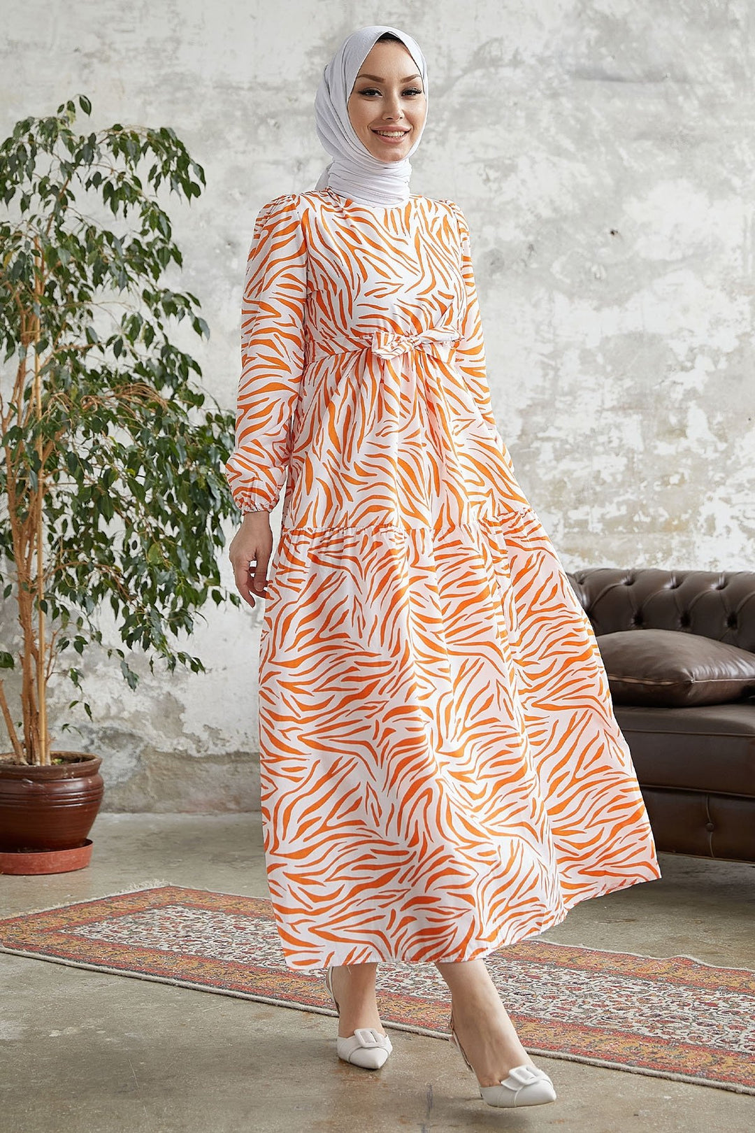 MDS Women Alessa Striped Pattern Dress - Orange - Overland Park