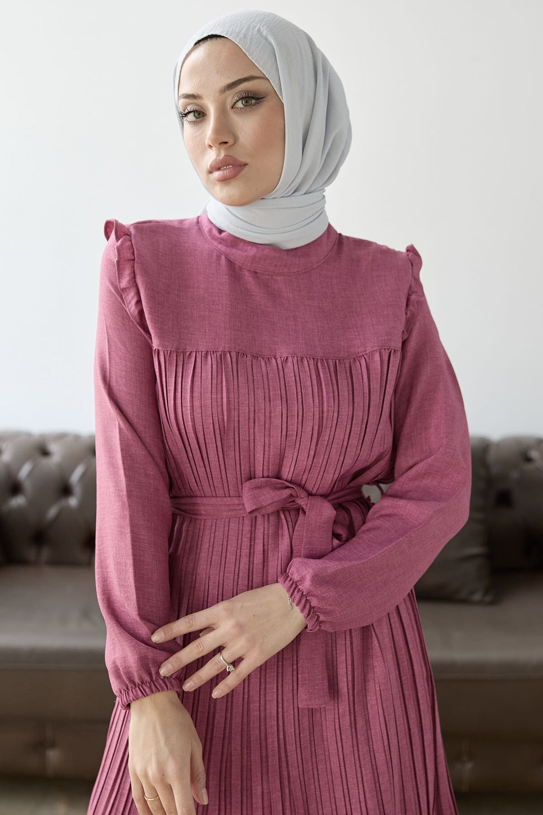 MDS Women Front Pleated Ruffle Detail Set - Fuchsia - Arden-Arcade