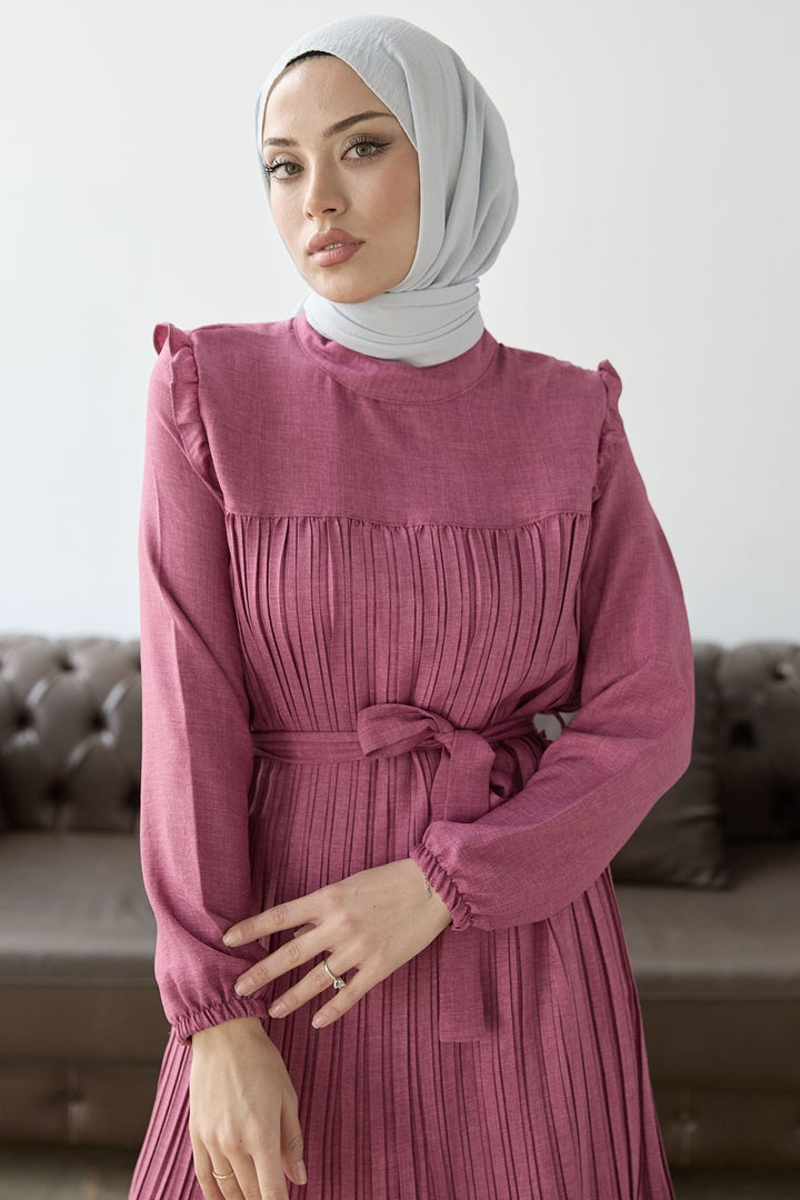 MDS Women Front Pleated Ruffle Detail Set - Fuchsia - Arden-Arcade
