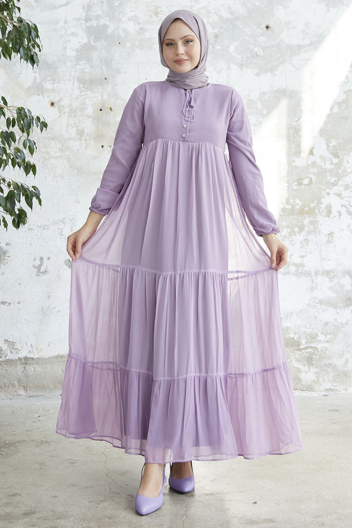 MDS Women Lace-Up Yoryo Chiffon Dress - Lilac - Sloviansk