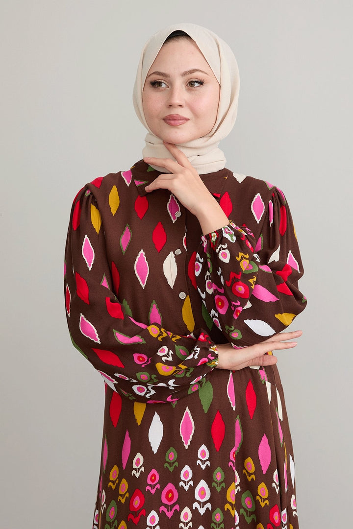 MDS Women Shirt Collar Loose Brown Viscose Dress - Torrelavega