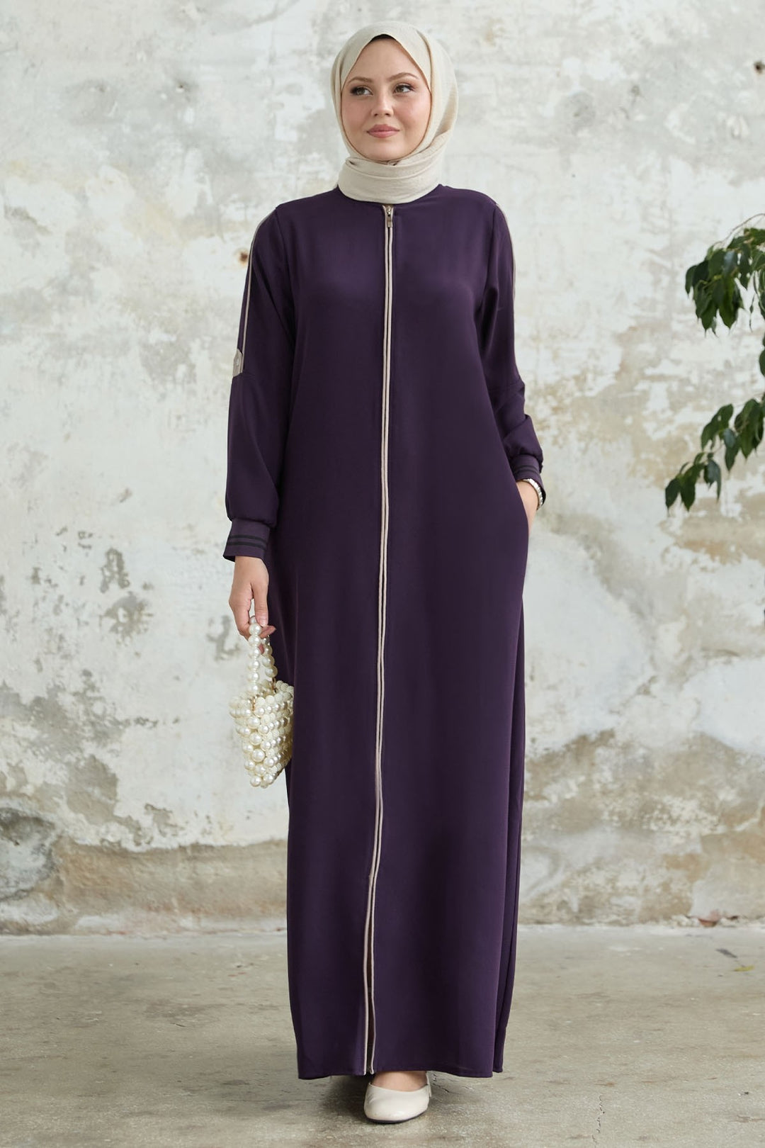 MDS Women Half-Collared Ribbed Mürdüm Ferace - Hoorn