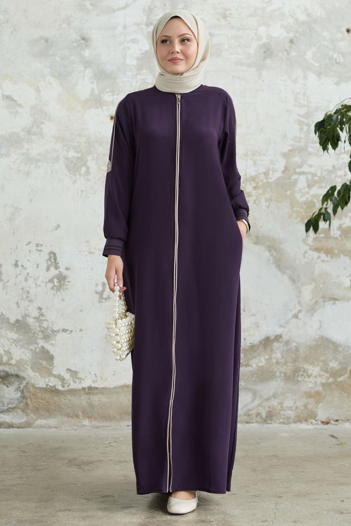 MDS Women Half-Collared Ribbed Mürdüm Ferace - Hoorn