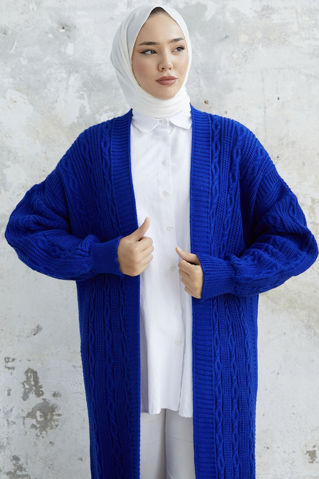 MDS Women Molly Chain Pattern Knit Cardigan - Sax Blue - Prescott