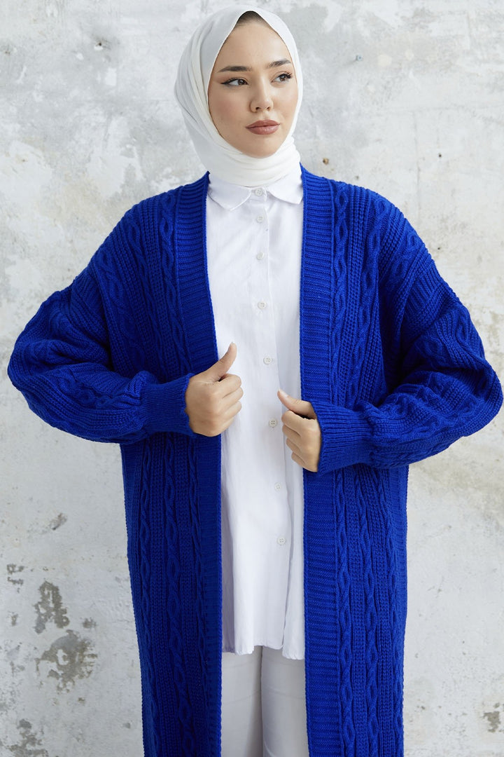 MDS Women Molly Chain Pattern Knit Cardigan - Sax Blue - Prescott
