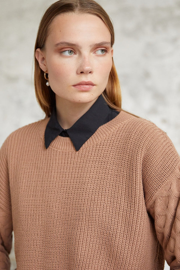 MDS Women Larisa Balloon Sleeve Knit Short Sweater - Camel - Kherson