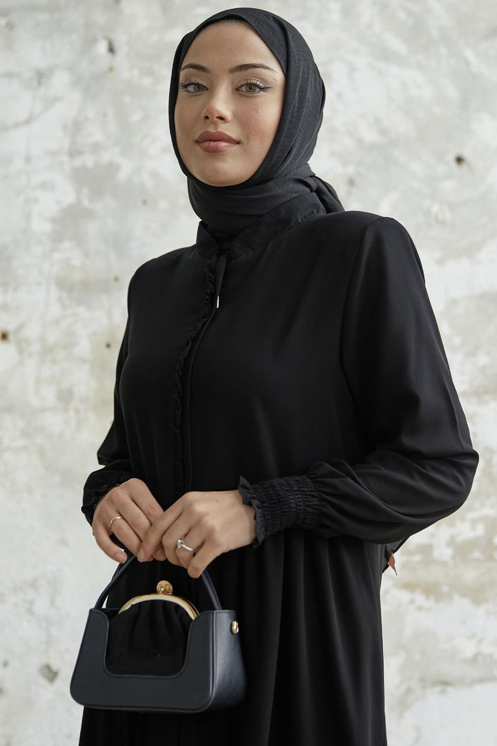 MDS Women Ruffle Flounce Asymmetric Cut Abaya - Black - Egypt Lake-Leto