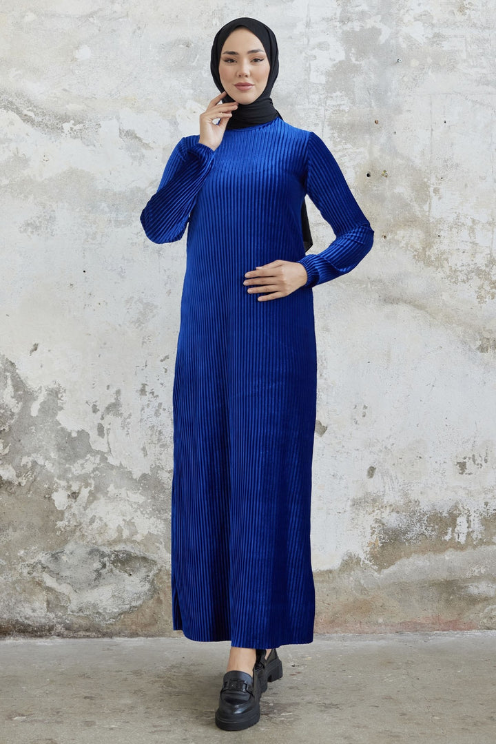 MDS Women Elza Back-Tied Velvet Dress - Sax Blue - Kyle