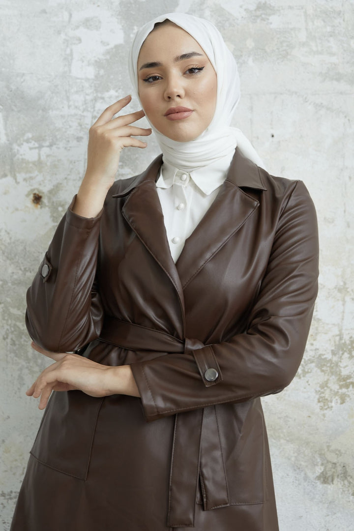 MDS Women Darina Belted Leather Trench Coat - Bitter Coffee - Autlán de Navarro