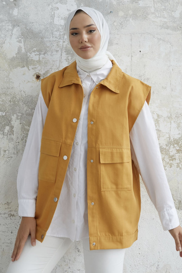 MDS Women Cover Pocket Gabardine Vest - Mustard - Lakewood