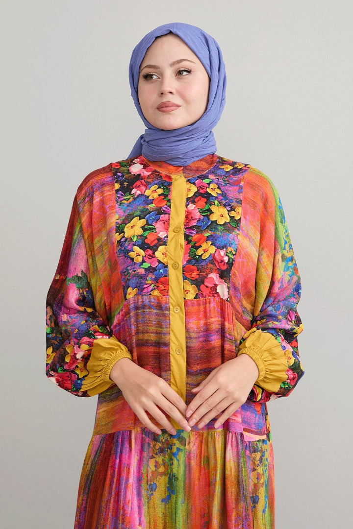 MDS Women Abstract Flower Mustard Viscose Dress - Dublin