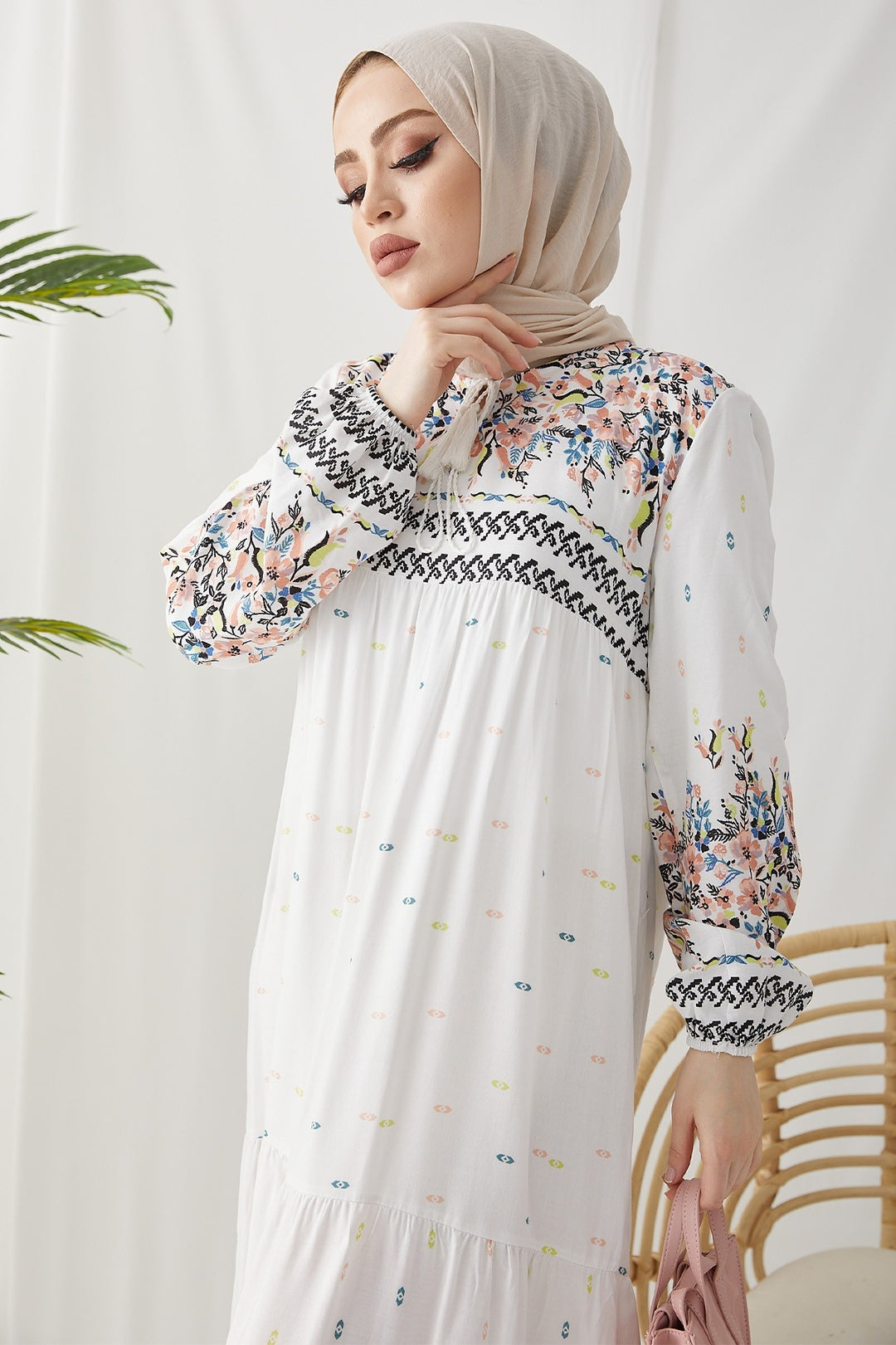 MDS Women Flowy Dress with Watery Pattern - White - Brăila