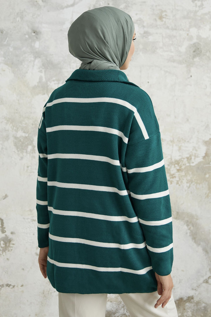MDS Women Maroya Striped Knit Sweater - Petrol Green - Ostfildern