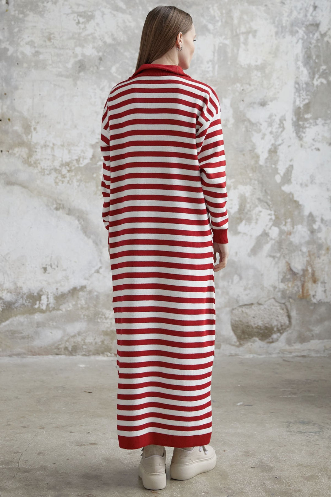 MDS Women Striped Knit Dress with Zippered Neckline - Red - Bellevue