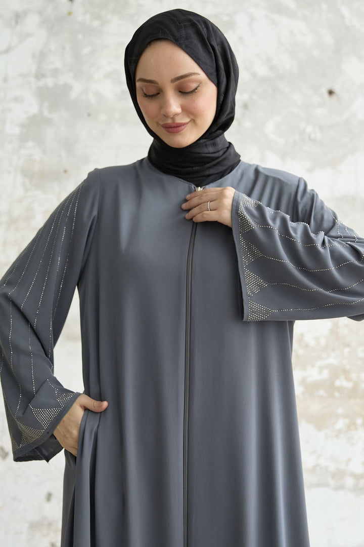 MDS Women Stone-embellished Wide Sleeve Ferace - Gray - Brescia