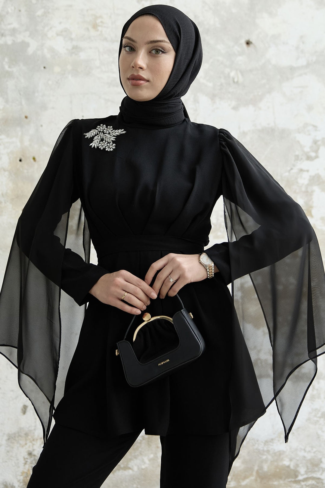 MDS Women Stone-Accented Tulle Crepe Set - Black - Bagnolet