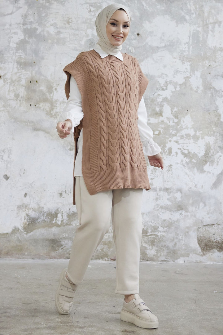 MDS Women Side Tie Knit Sweater - Camel - Barking