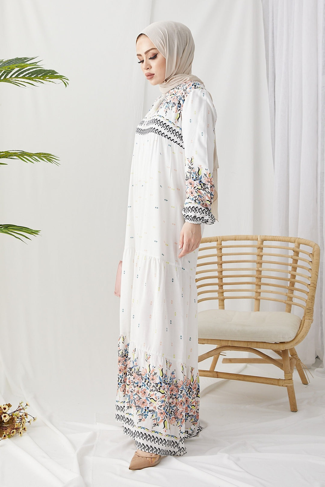 MDS Women Flowy Dress with Watery Pattern - White - Brăila