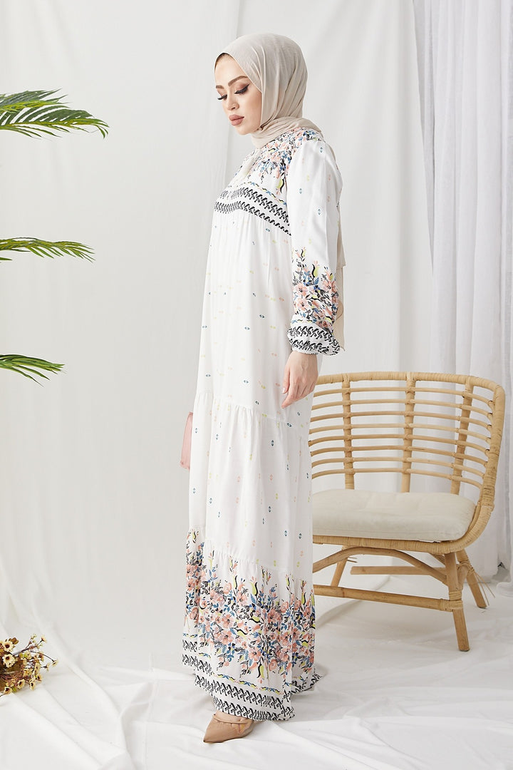 MDS Women Flowy Dress with Watery Pattern - White - Brăila