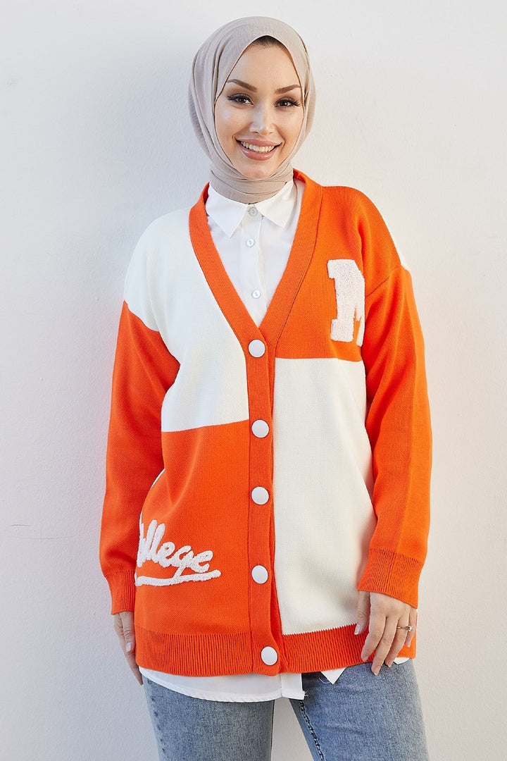 MDS Women M College Knit Cardigan - Orange - Porto
