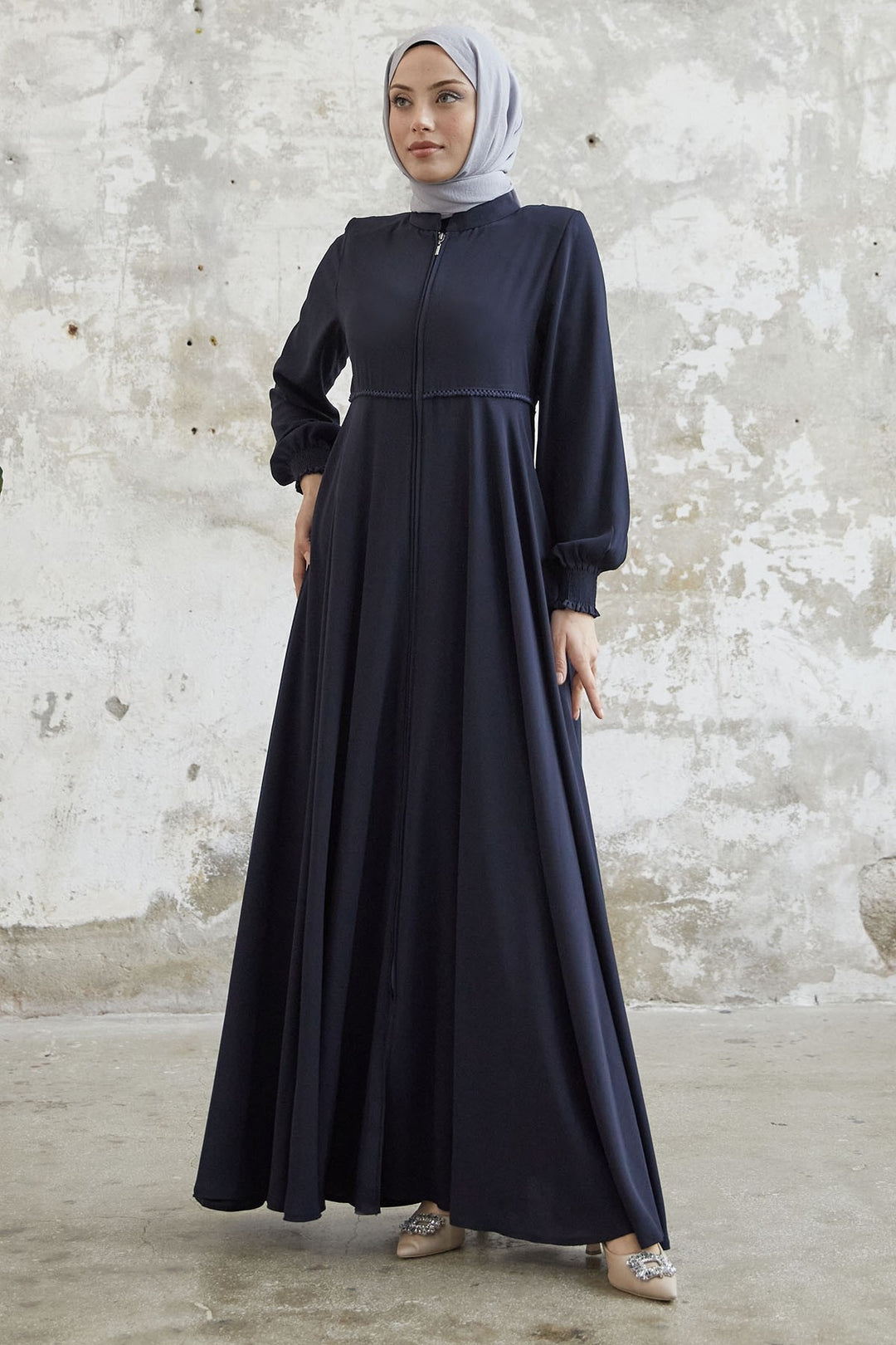 MDS Women Guipure Crepe Mevlana Cloak - Navy Blue - Batumi