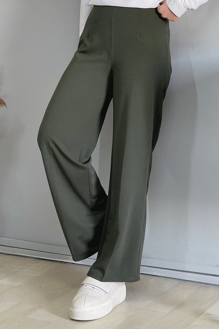 MDS Women Wide Leg High Waist Elastic Waist Pants - Khaki - Mexicali