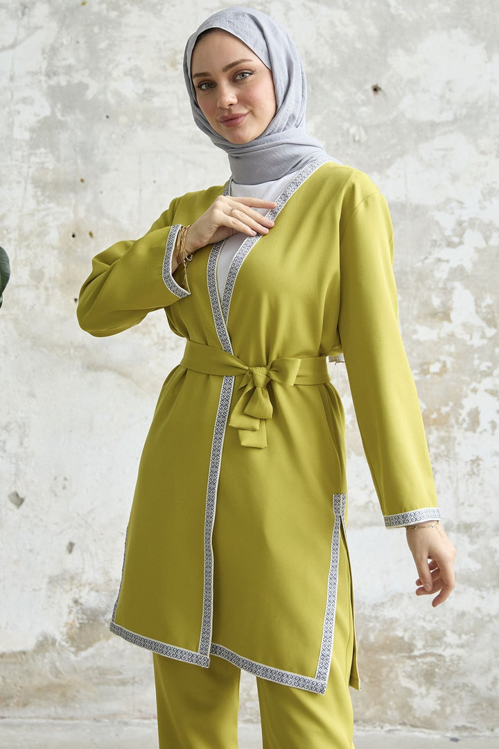 MDS Women Embroidered Patterned Kimono Set - Olive Green - Tonalá