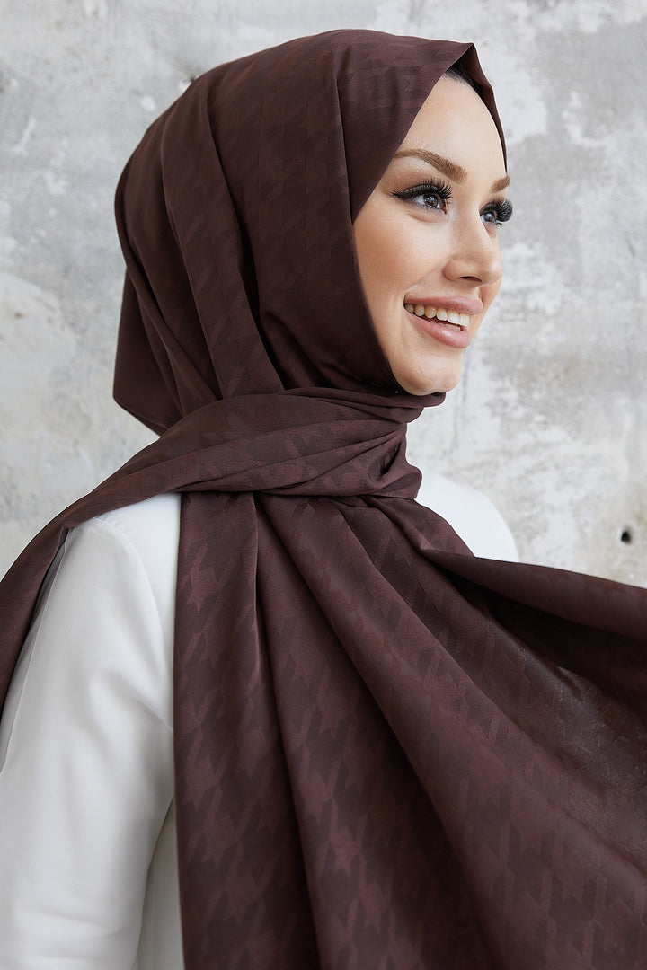 MDS Women Home Pattern Silky Jacquard Shawl - Bitter Coffee - Ajax