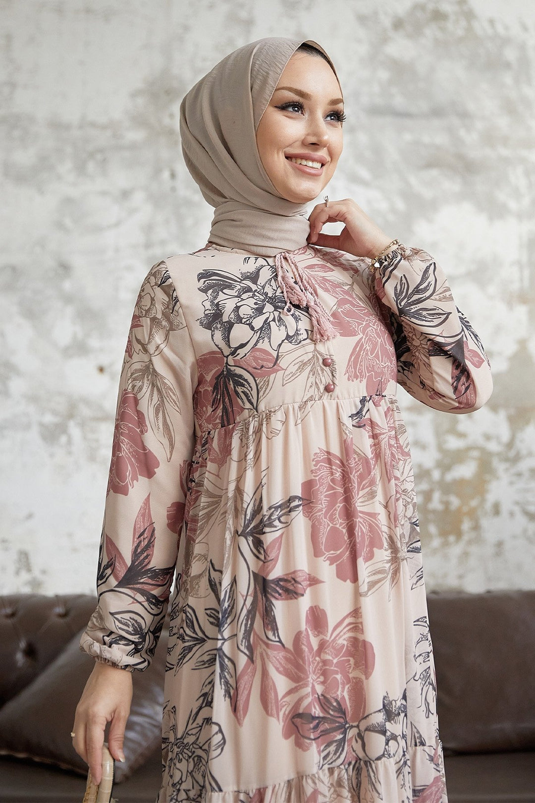 MDS Women Jalya Collar Buttoned Chiffon Dress - Powder - Anniston