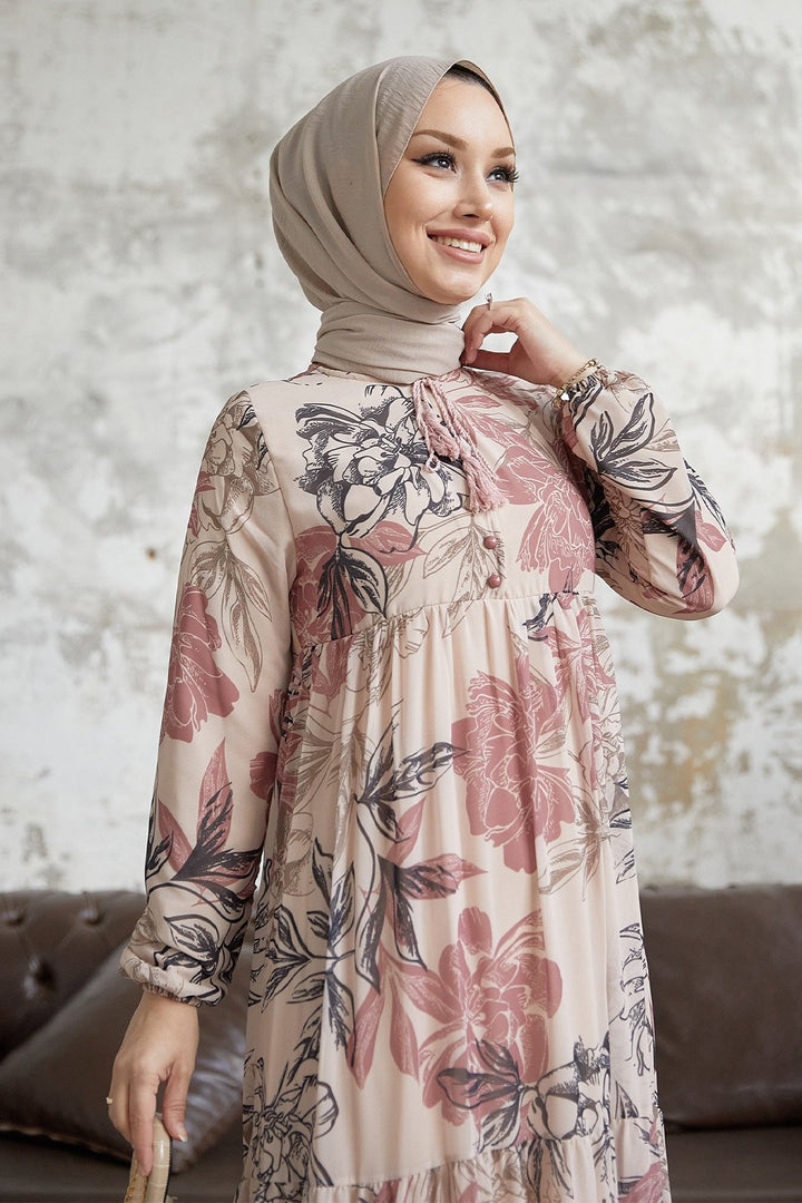 MDS Women Jalya Collar Buttoned Chiffon Dress - Powder - Anniston
