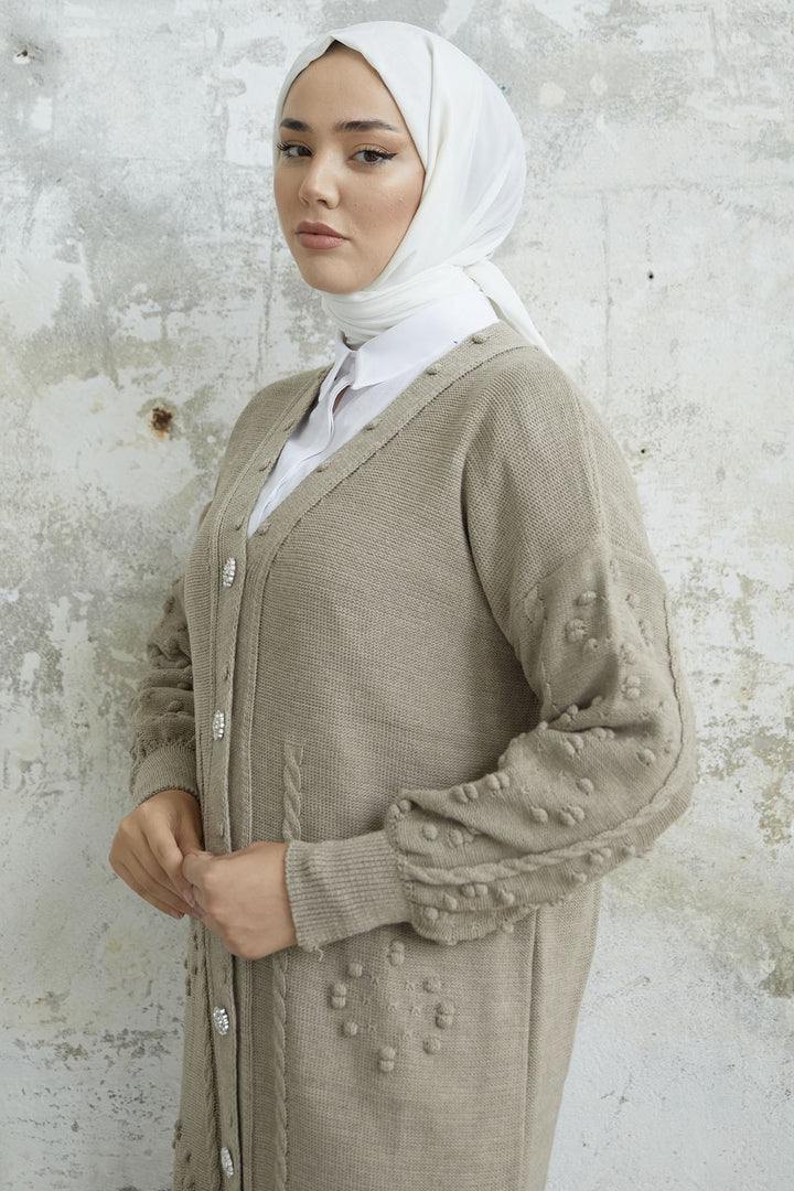 MDS Women Lomira Stone Button Detailed Knit Cardigan - Beige - Holubivske