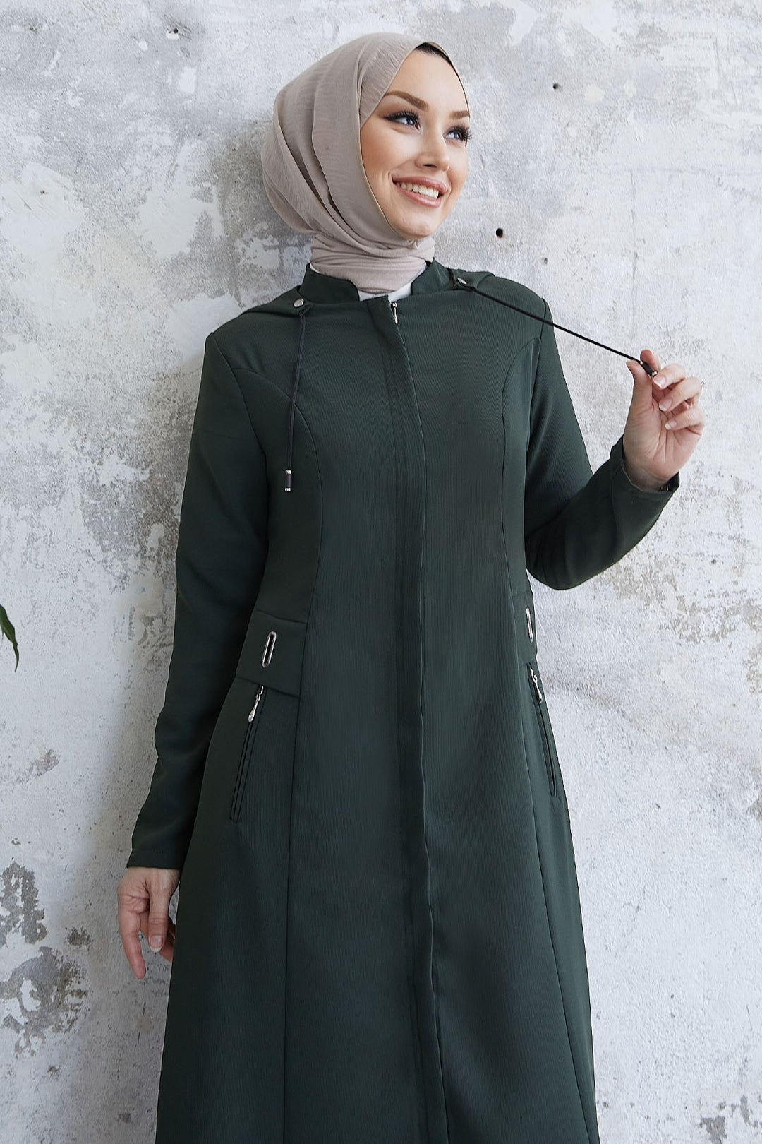 MDS Women Elena Beli Detail Hooded Abaya - Khaki - Jurupa Valley