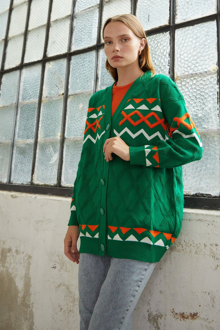 MDS Women Lady Knit Cardigan - Green - Panevėžys