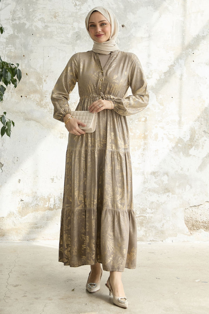 MDS Women Gold Flower Leaf Dress - Mink - Randolph
