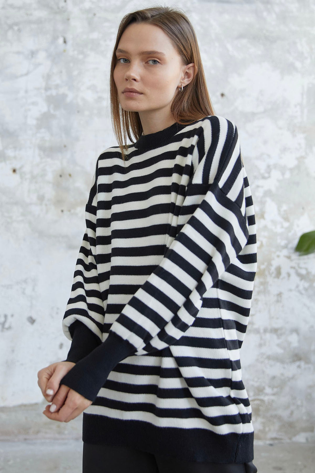 MDS Women Molya Striped Knit Tunic - Black - Fuquay-Varina