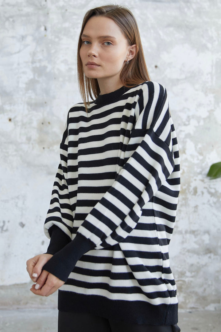 MDS Women Molya Striped Knit Tunic - Black - Fuquay-Varina