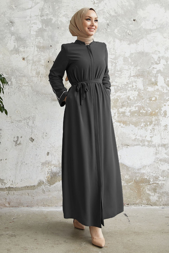 MDS Women Salvia Loose Sleeve Biye Patterned Abaya - Anthracite - Nettetal