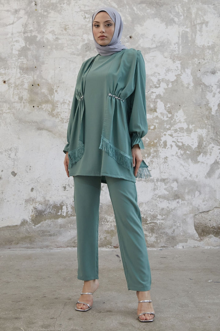 MDS Women Tassel Detail Stone Crepe Set - Mint - Prescott Valley