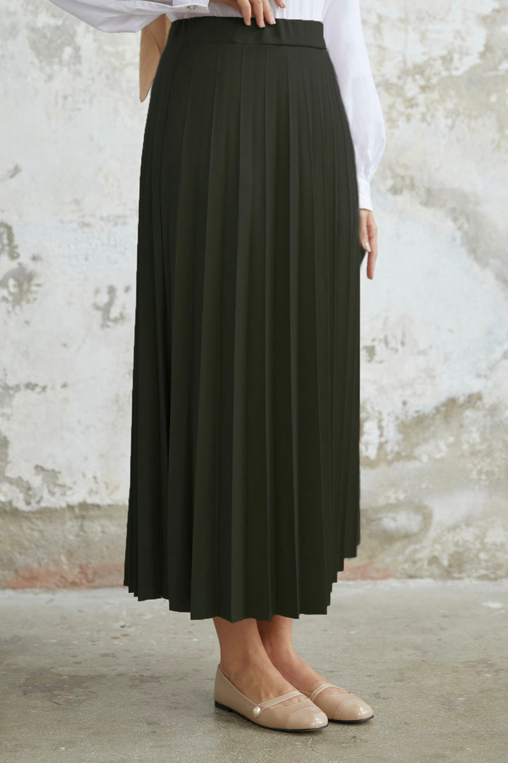 MDS Women Luisa Beli Rubber Waist Pleated Skirt - Khaki - Orizaba
