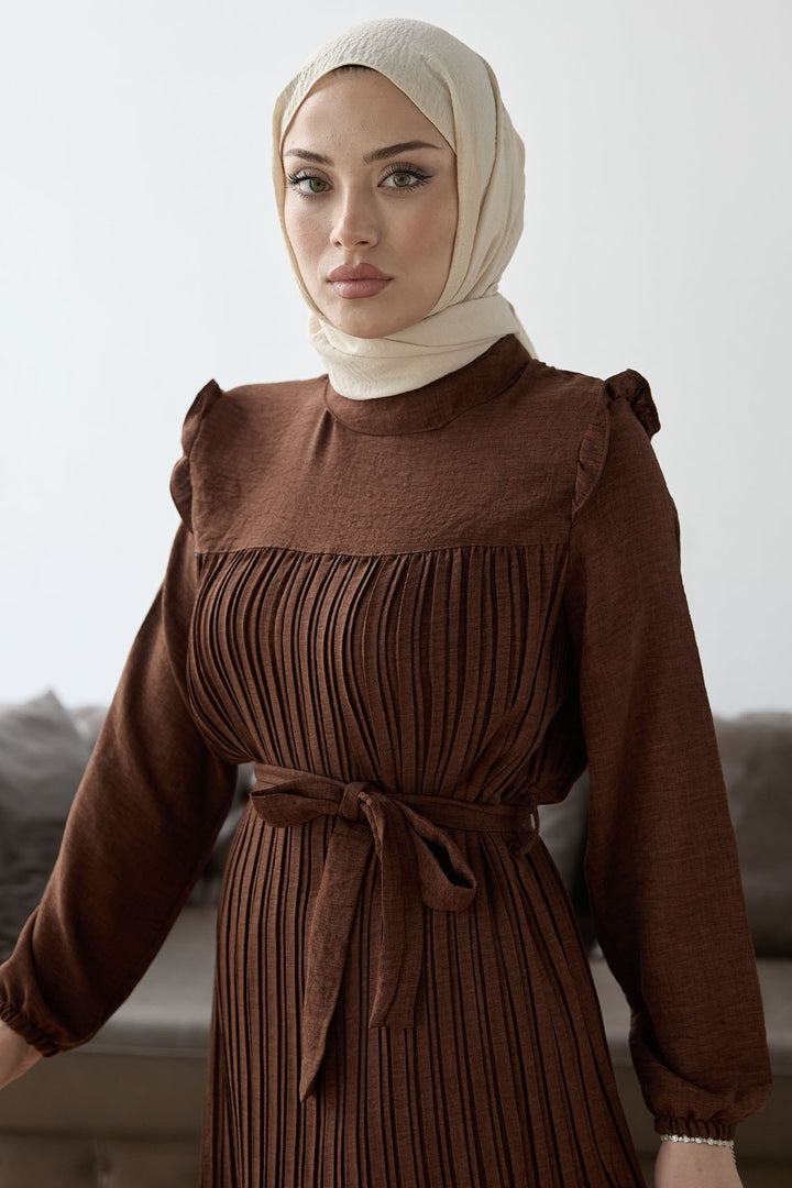 MDS Women Front Pleated Ruffle Detail Set - Brown - Keratsíni