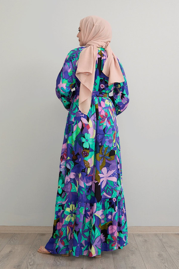 MDS Women Belted Floral Purple Viscose Dress - Châtenay-Malabry